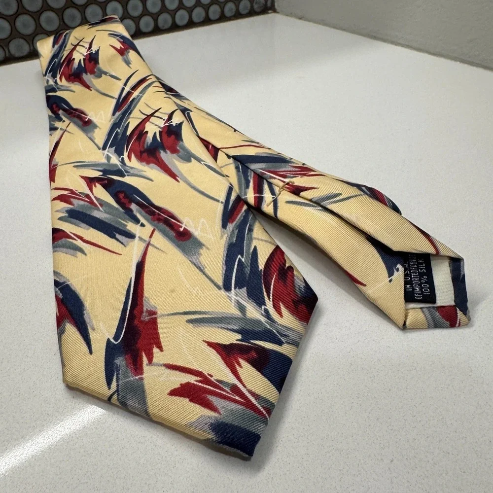 Vintage Lands End Tie Floral Abstract 100% Silk USA Made Hand Sewn Old Money